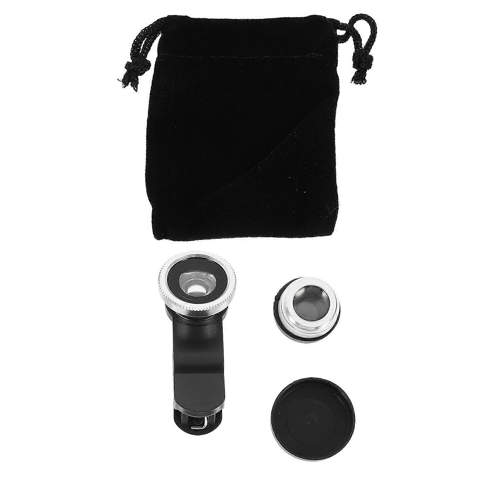 Clip Fish Eye Wide Angle Macro Phone Camera Lens Kit Multifunctional Cell Phone Lens for Stunning Landscape Travel Photography, Silver