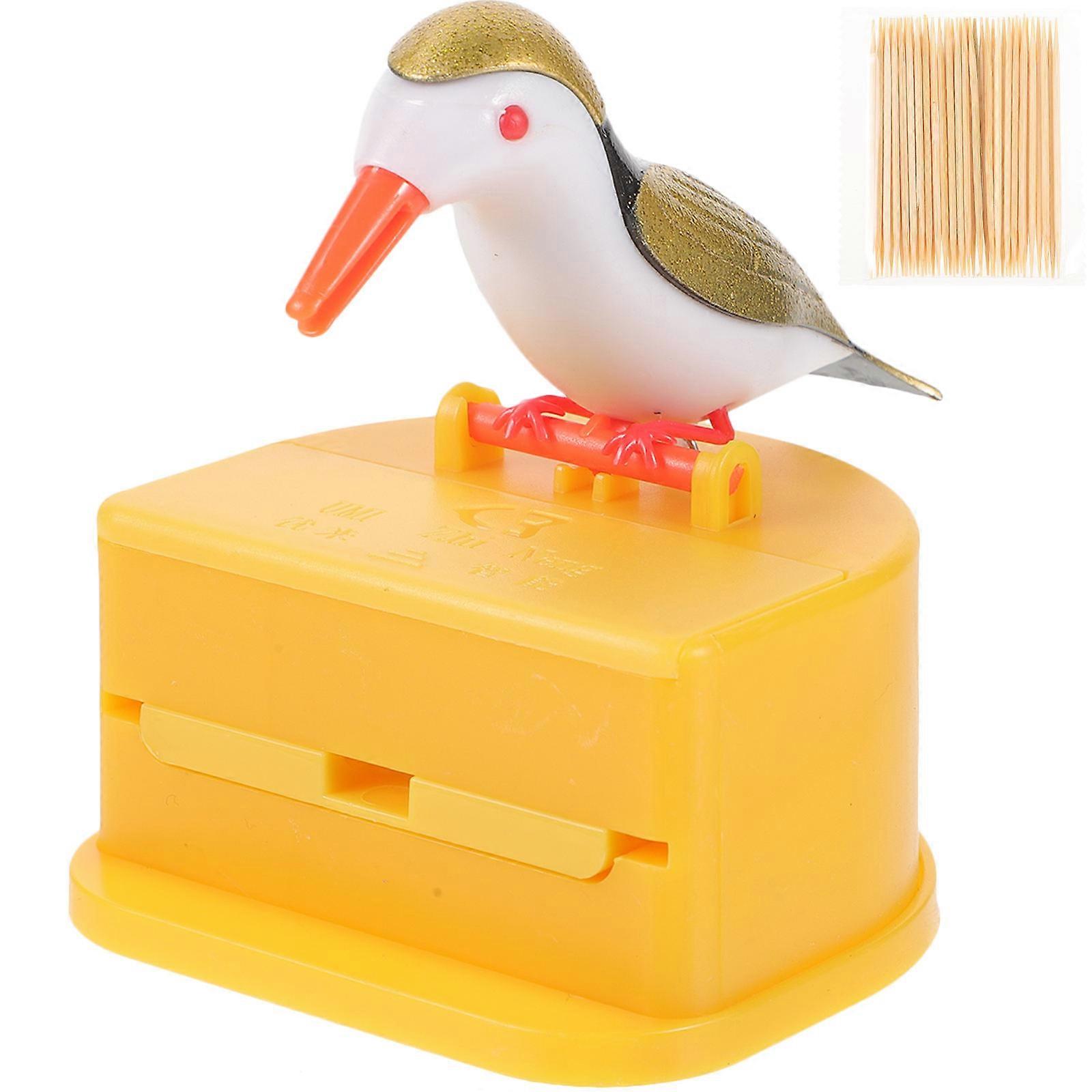 Toothpicks Dispensers Cartoon Bird Shape Toothpick Storage Holder Golden Color For Dining Table 1 Set
