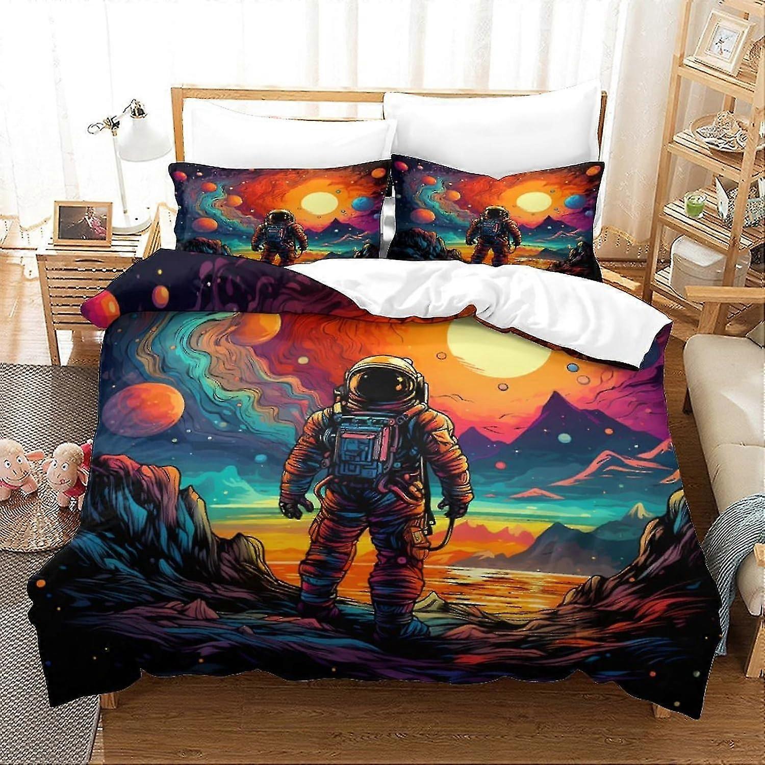 3D Astronauter Påslakan Sy Sängkläder Cosmic Landscape Print Täcke Överdrag med örngott King Size Sängkläder Gåvor