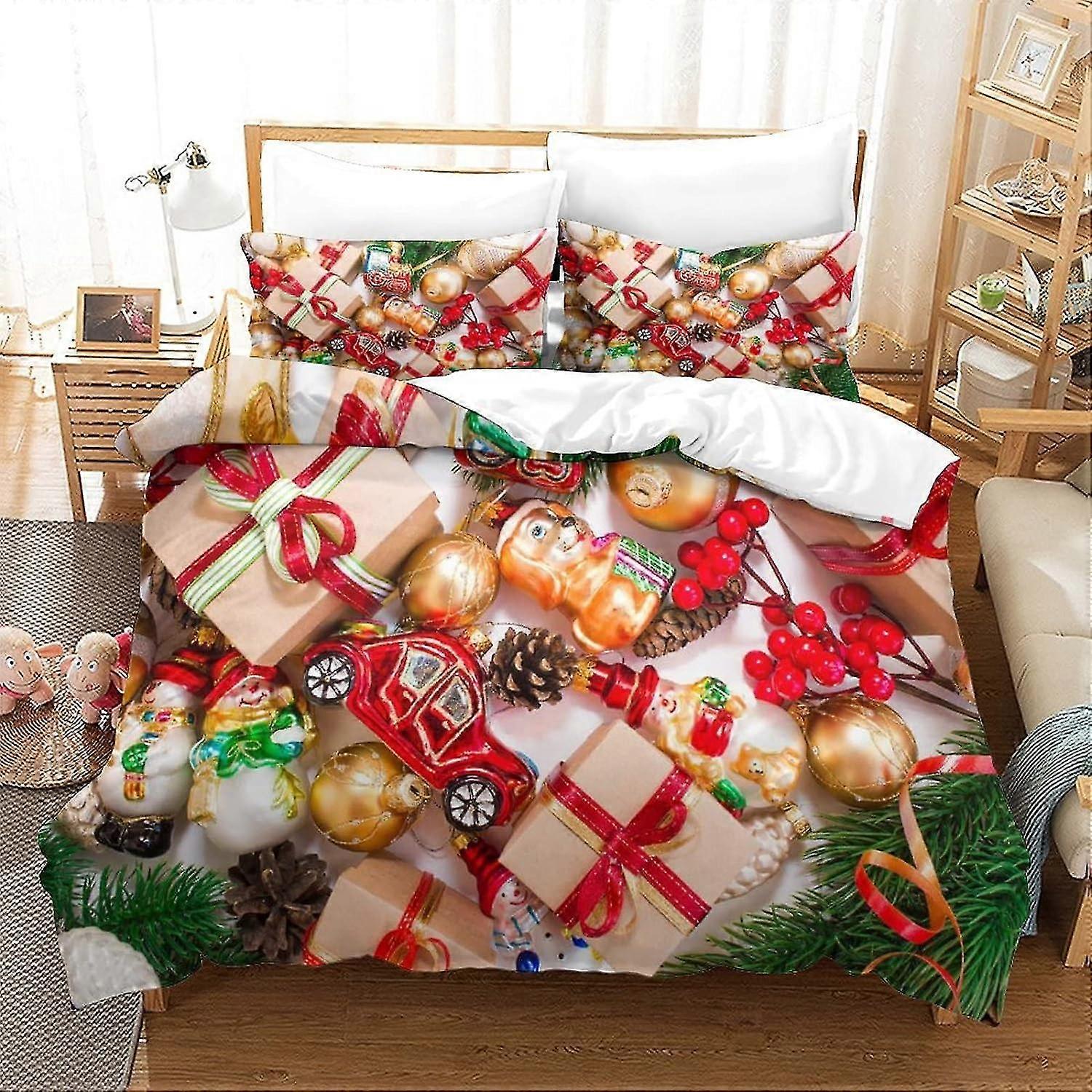 Conjunto de cama de Natal de 3 peças Capa de edredom com impressão 3D e zíper para adolescentes e crianças Adultos Capa de colcha de microfibra macia