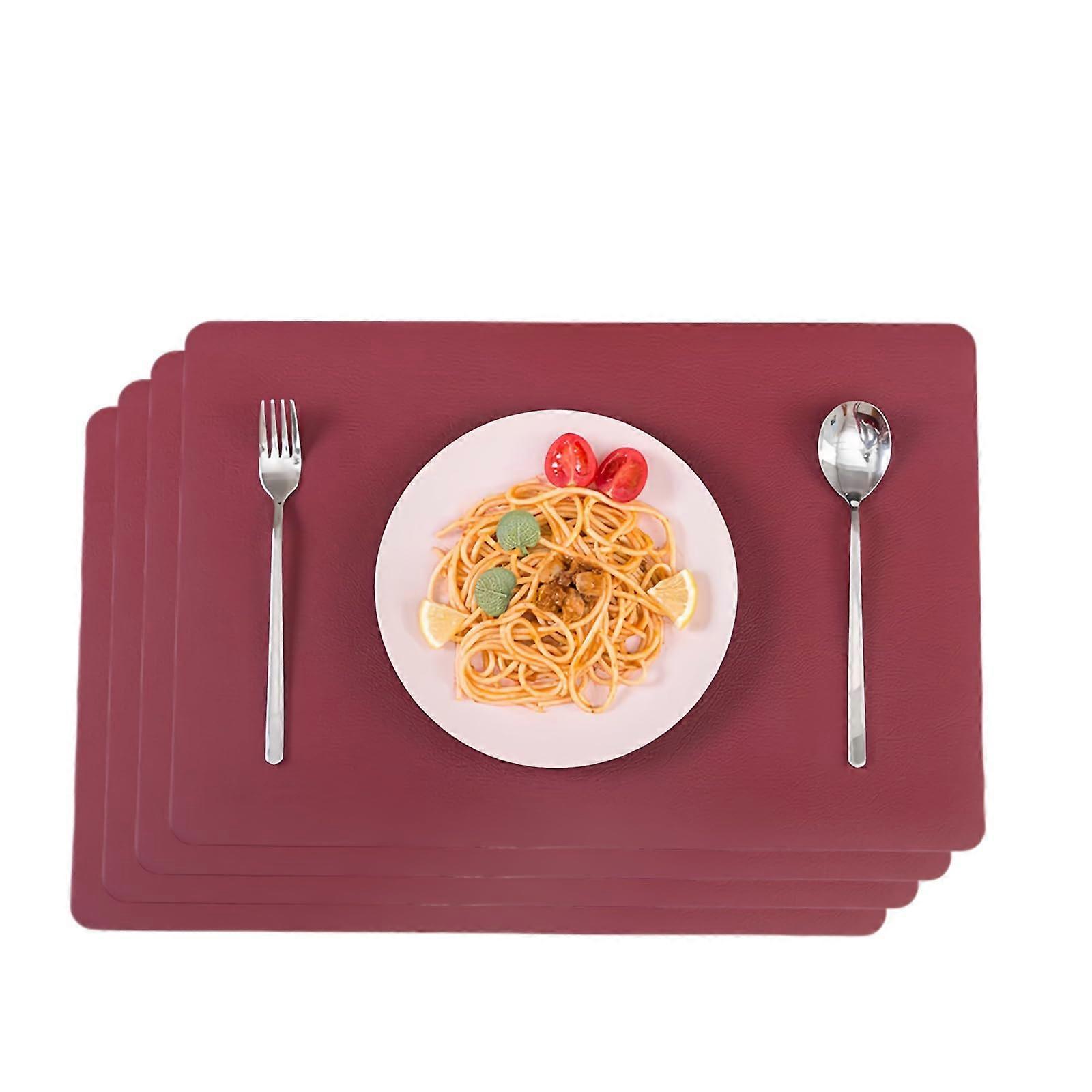 Kunstleder-Tischsets Rot, Doppelseitig PU, Wasserdicht Abwischbar, Hitzebeständig, 4 Stück für Küche und Esstisch