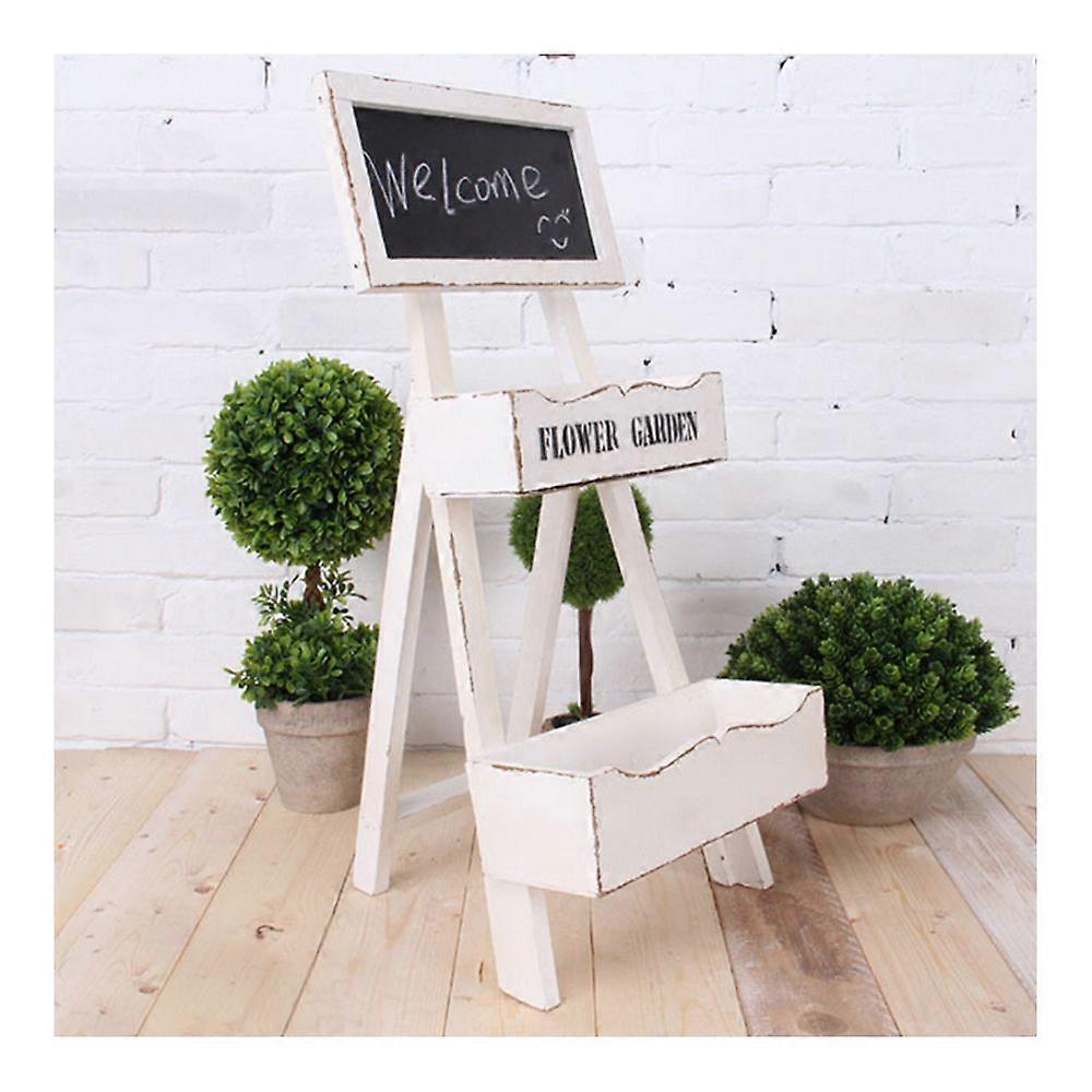 Double-layer Storage Rack Blackboard Flower Stand Wood