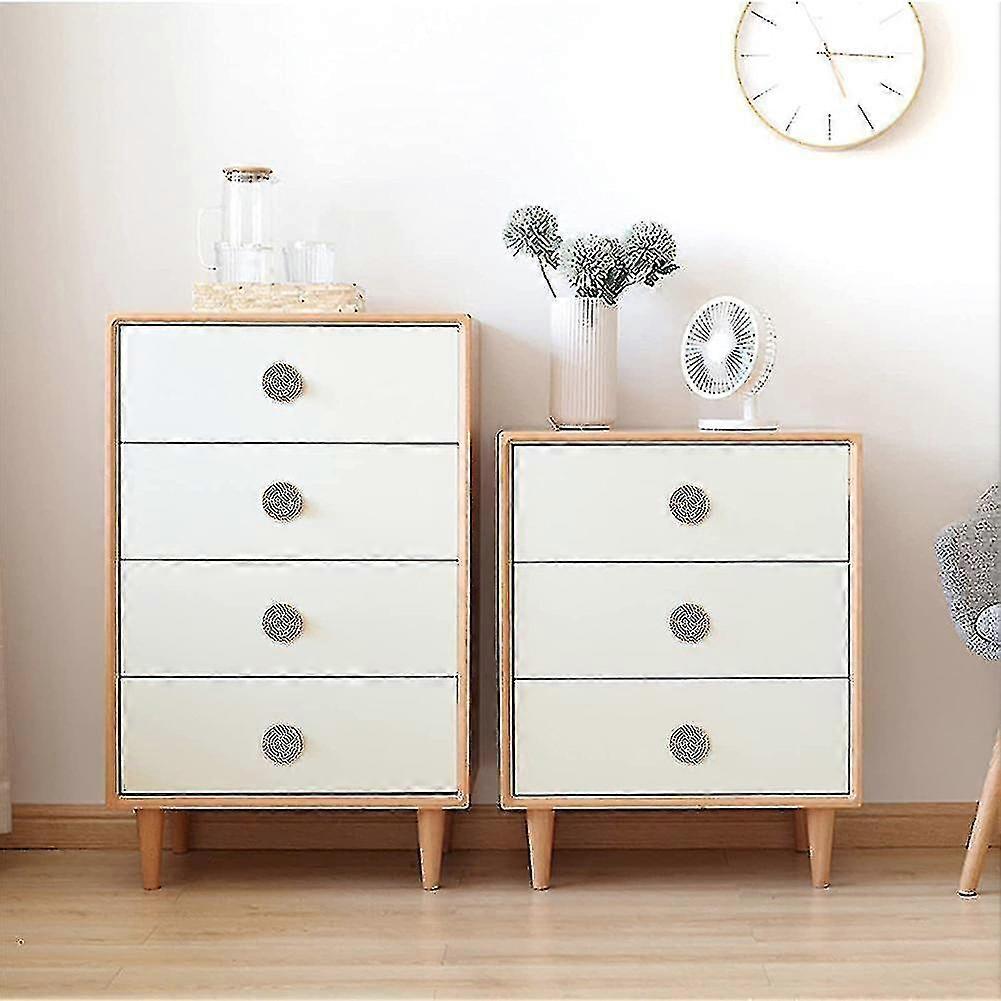 6pcs Retro Rattan Drawer Knobs Handmade Woven Boho Furniture Knobs For Home