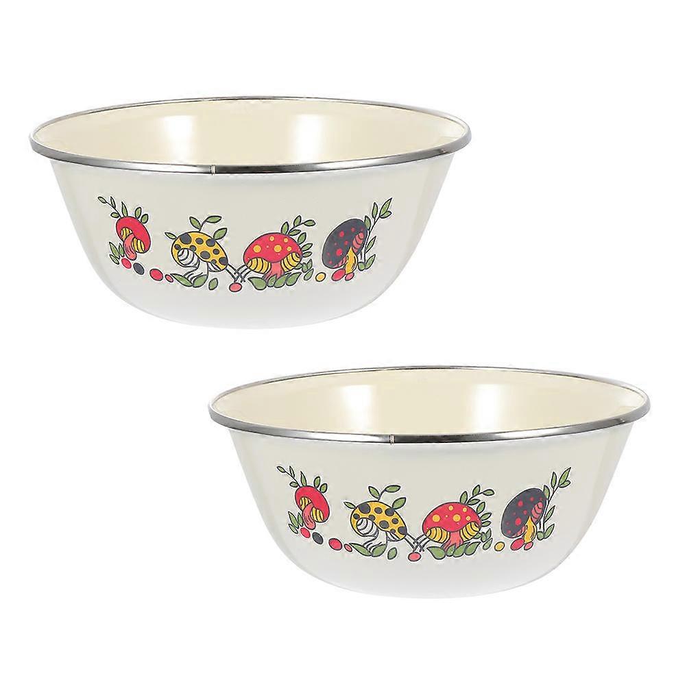 Retro Enamel Bowls Kitchen Use Spice Storage Round Shape Flat Bottom Simple Retro Design 2Pcs