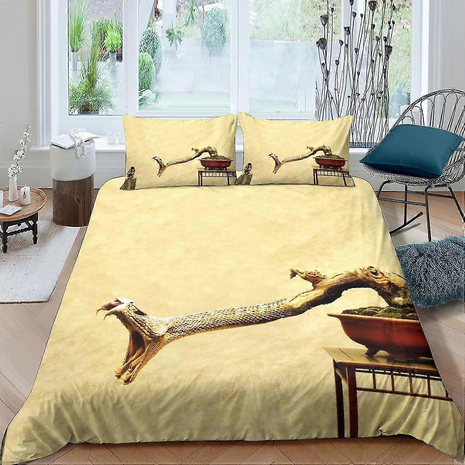 Ensemble de literie en microfibre douce avec taies d’oreiller et housse de couette pour animaux à sang froid Conception 3D avec fermeture éclair