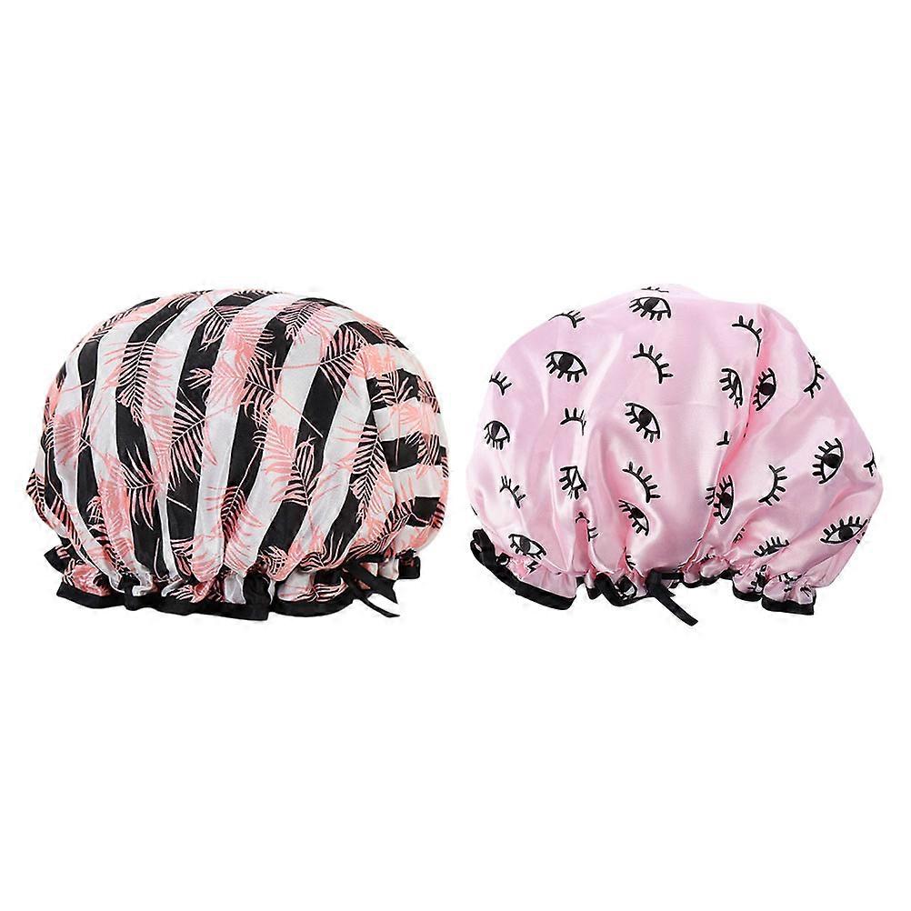 Bath Shower Caps Reusable Shower Caps for Women PVC Material 30x28cm Hair Protection Double Layer 2Pcs