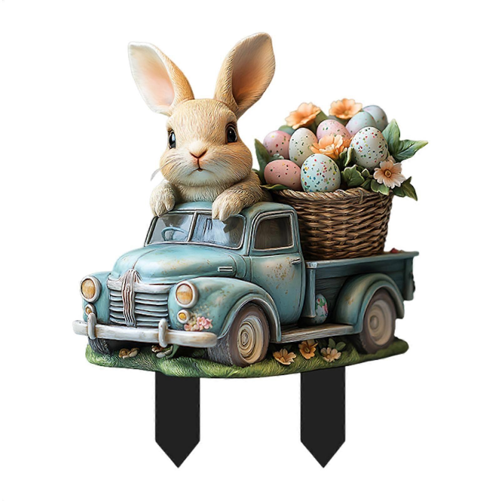 Easter Bunny Driving Decoration Easter Garden Stake Easter Bunny Egg Pot Decor Easter Garden Inserts Outdoor Patio Decor