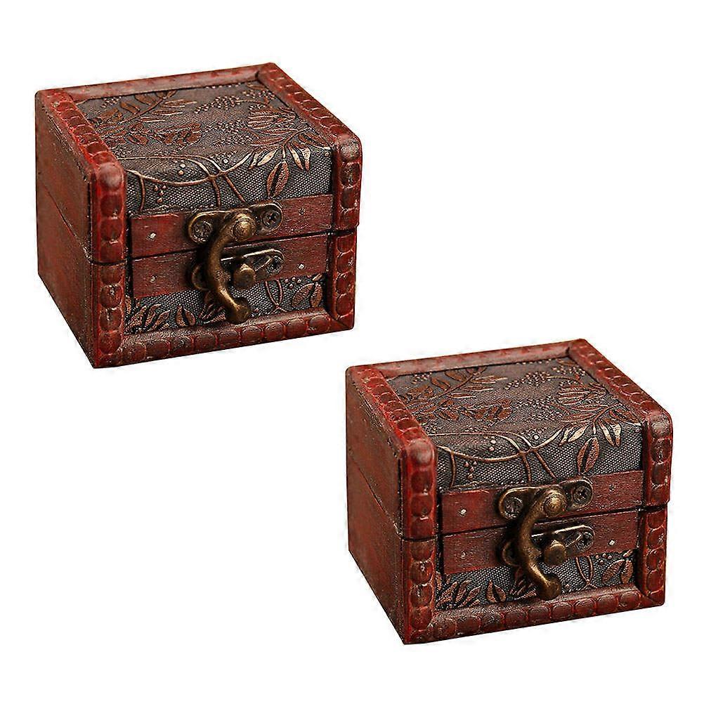 Desktop Container Wooden Jewelry Box Organizer For Home Decoration Light Brown Square Shape 2Pcs