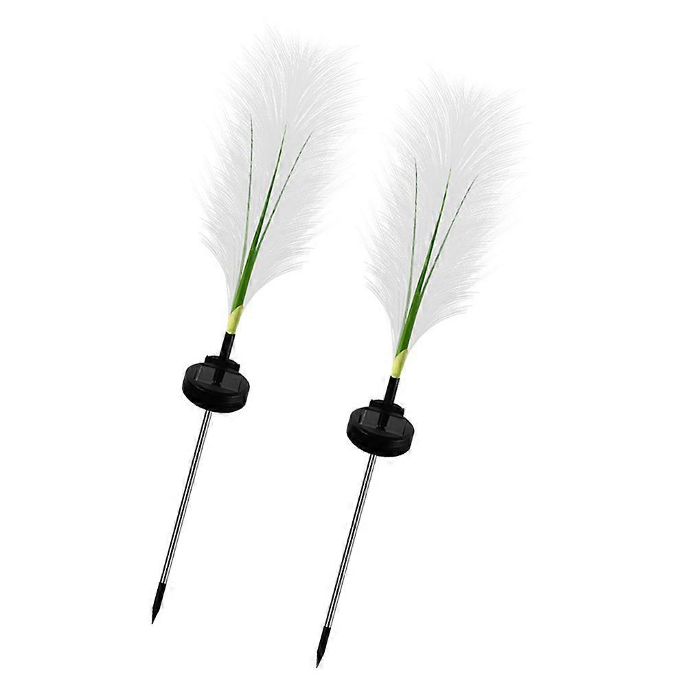 Fluffy Reed Solar Stake Lamp for Lawn Decor Unique Design Warm Atmosphere White Color 2 Pcs