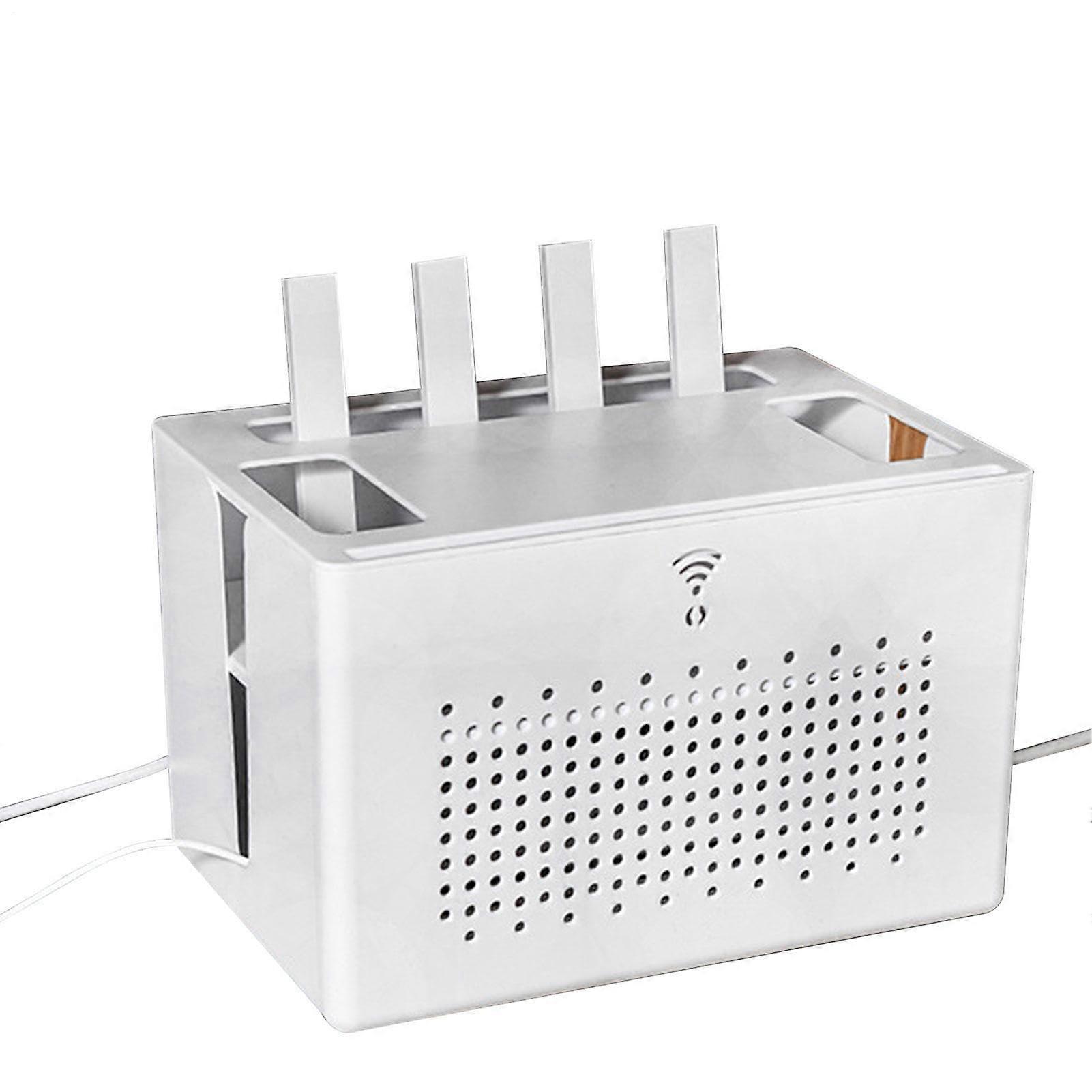 Cable organizer box Concealable extension block, cable box, rattan ABS, White