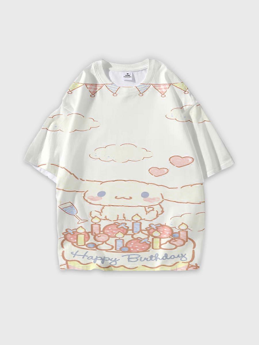 T-shirt round neck Cartoon Pattern loose short sleeve E2355