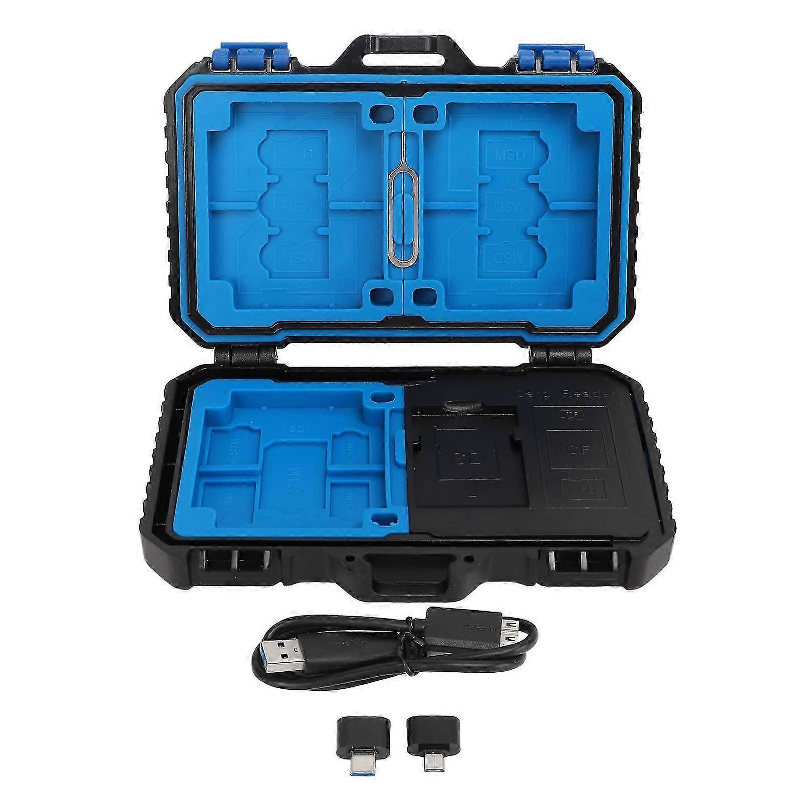 PULUZ Memory Card Carrying Case Waterproof Compact Protective Box with Card Reader OTG Function for Storage