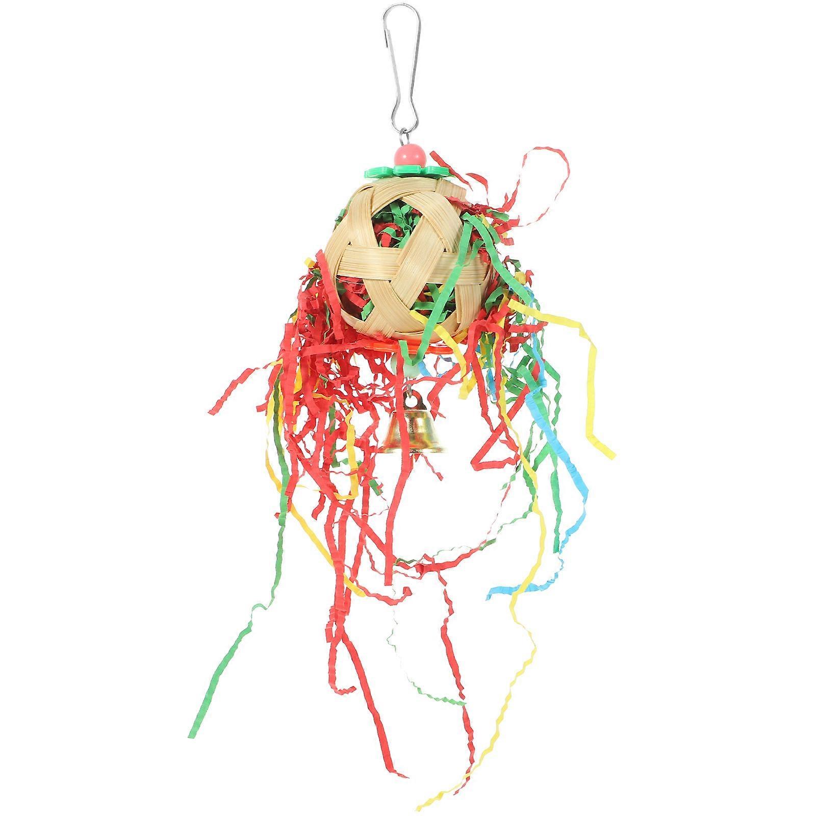 Durable Bird Chewing Foraging Toy with Rattan Balls and Bells for Parrots, Budgies, Cockatiels, and Conures – Cage Hanging Play Ornament for Beak
