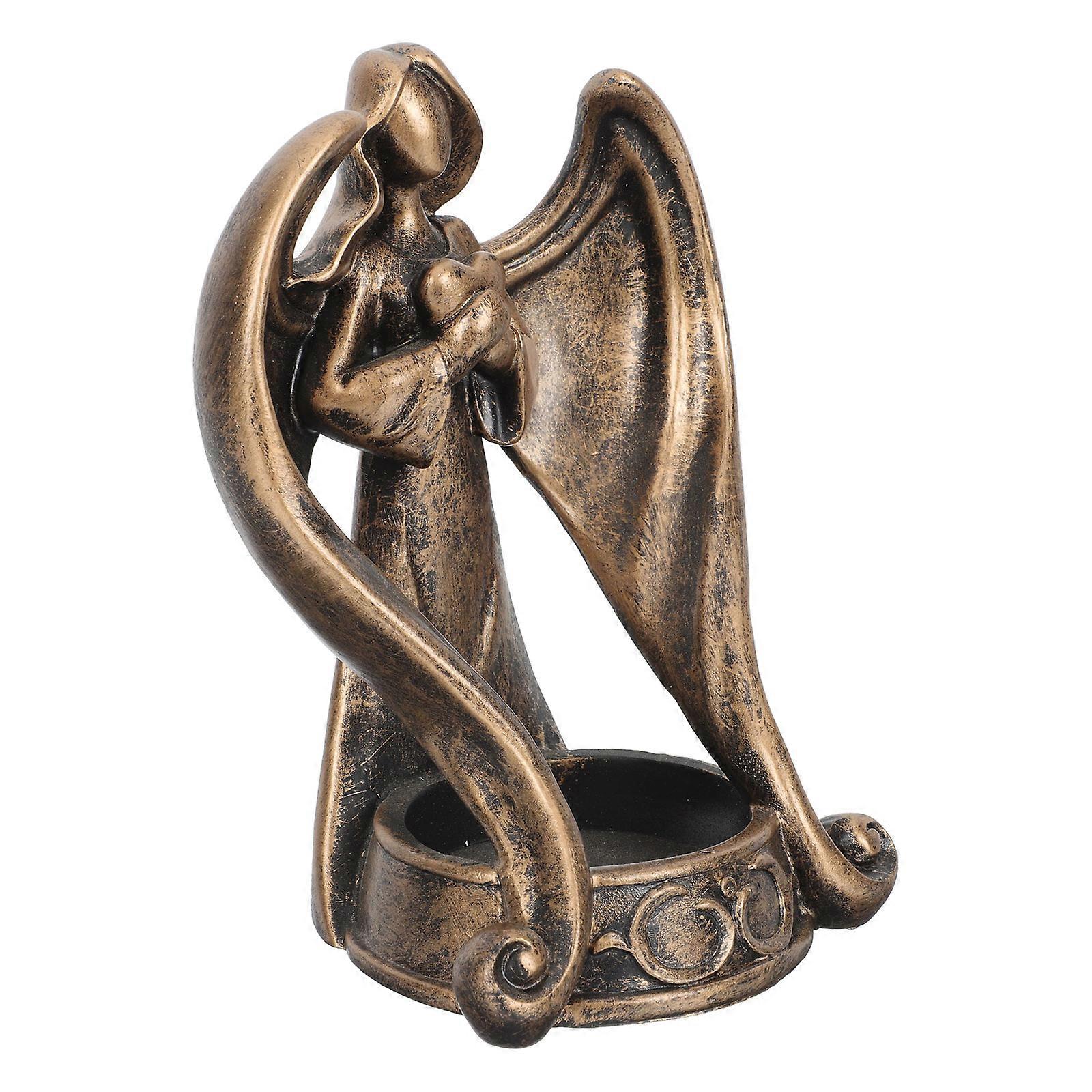 Decorative Resin Candle Holder For Home And Office Decoration In Angel Shape With Brown Finish 1Set