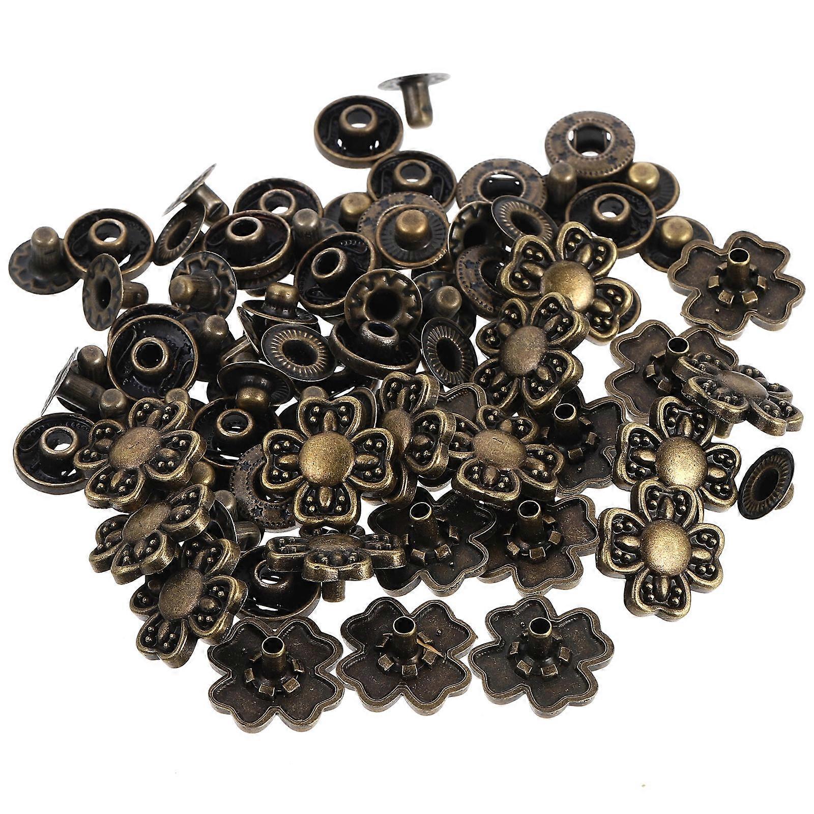 20 Sets Bronze Zinc Alloy Snap Fasteners with Four Petal Flower Base – Decorative Closure Clasps for Wallets, Handbags & Sewing Crafts