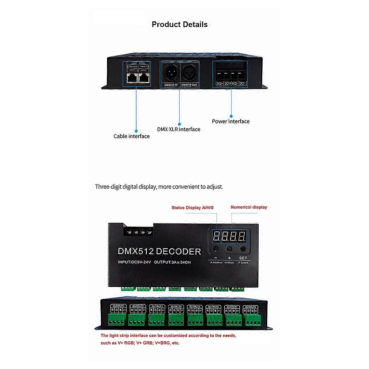 Digital 24CH RGB RGBW DMX512 Decoder, RGBW Decoder For LED Strip (A)