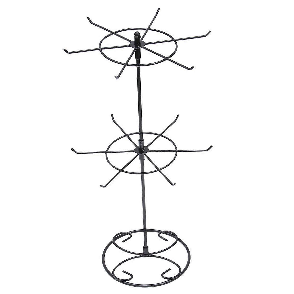 Black Metal Jewelry Stand with Two Tiers for Holding and Displaying Necklaces Earrings Bracelets Watches 6 plus 8 Hooks