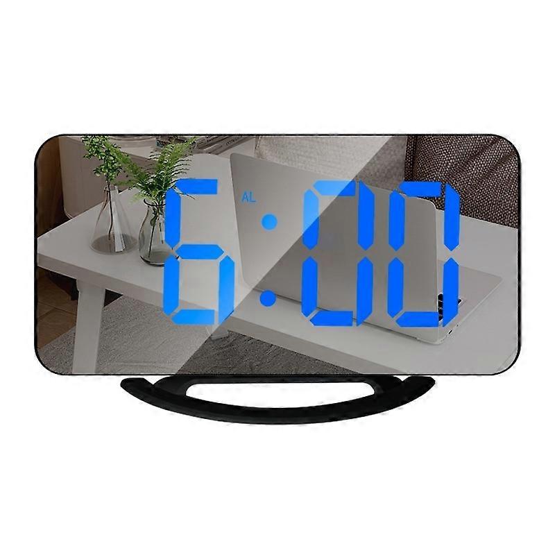 TS-8201 LED Mirror Clock Black Shell Blue Light