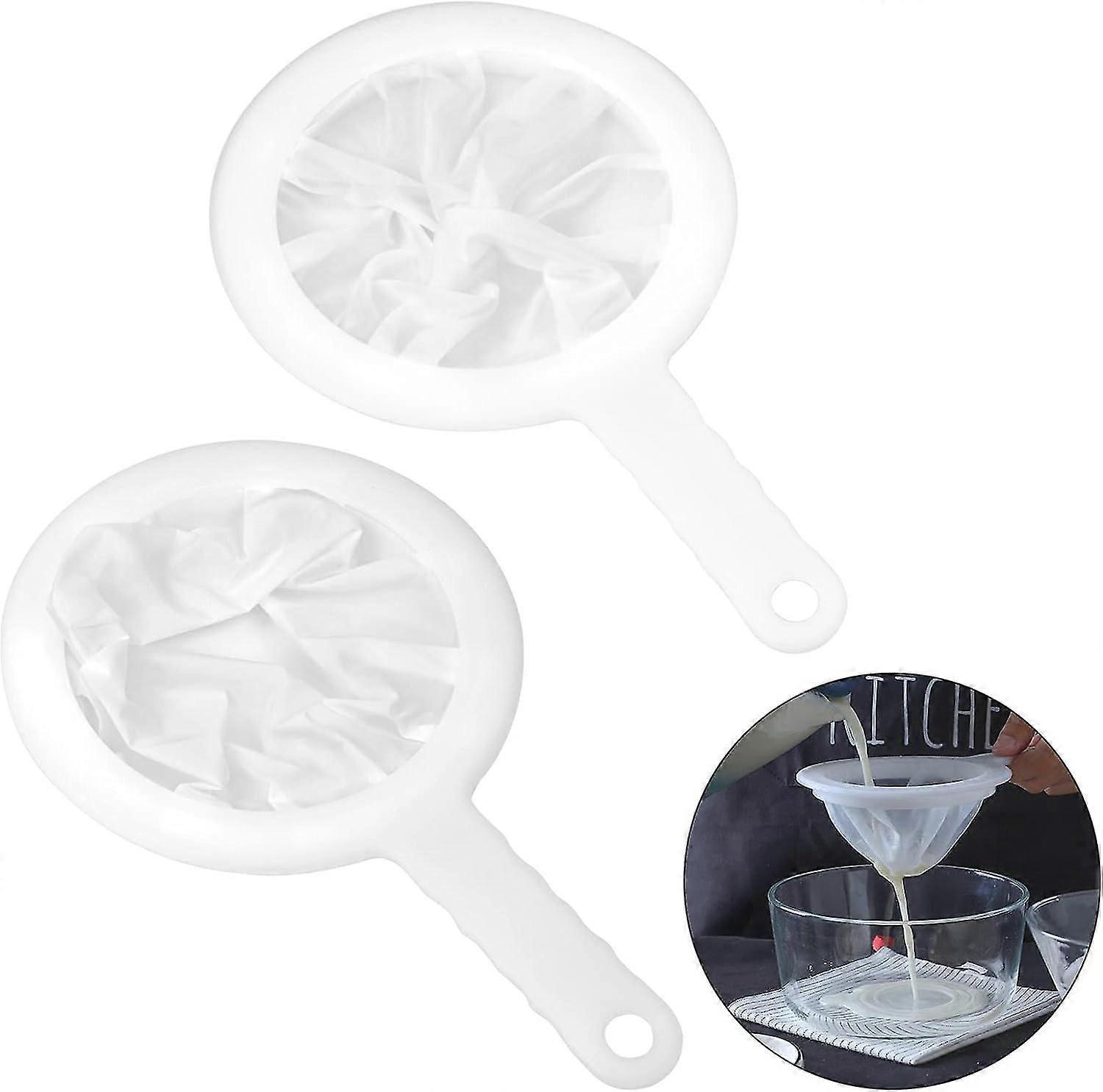 2 Pieces Kitchen Funnel Nylon Strainer Filter with Fine Mesh Jam Strainer(200+400 Mesh)