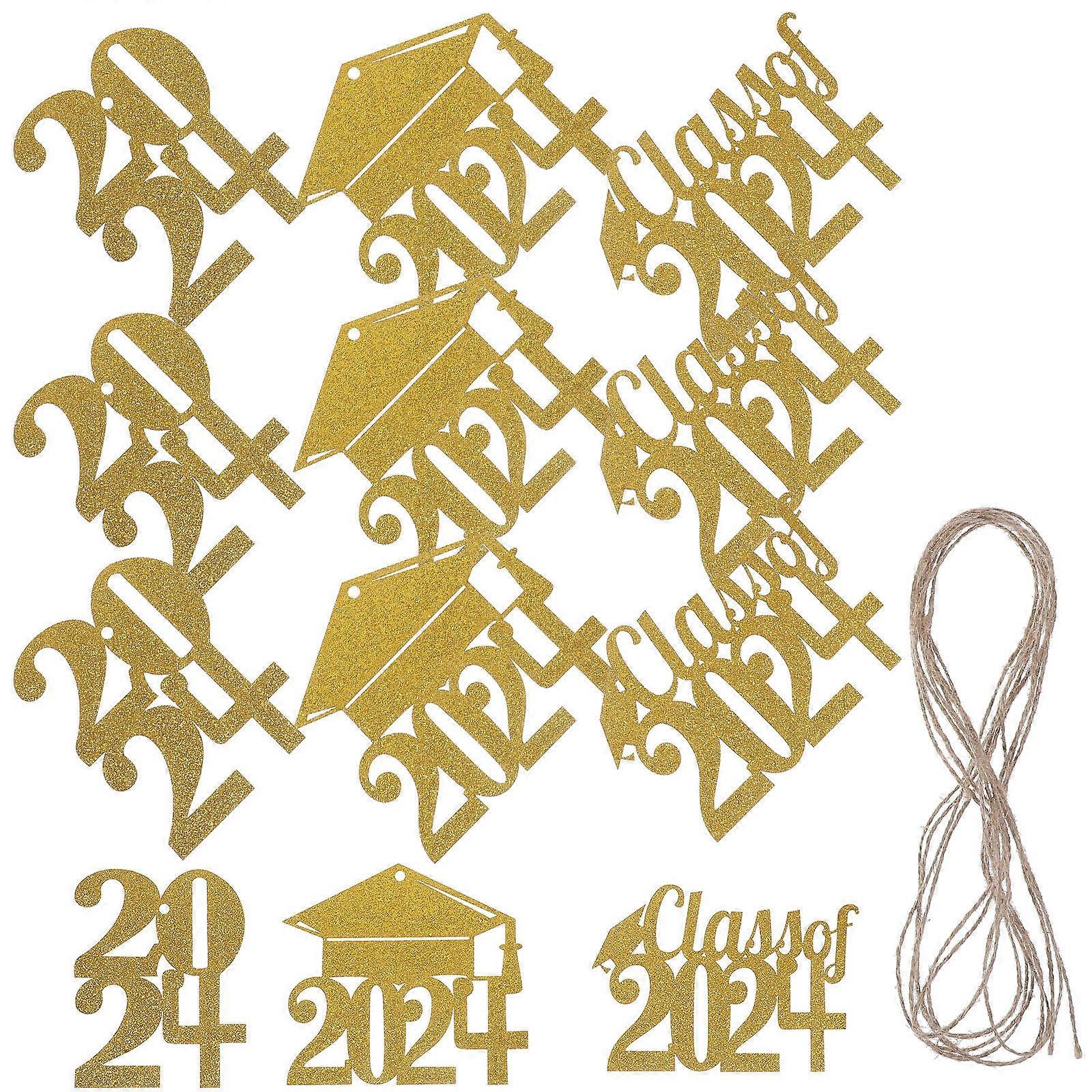 Golden Graduation Party Decoration with Paper Cutout and Hemp Rope for Hanging on Walls or Doors 2024