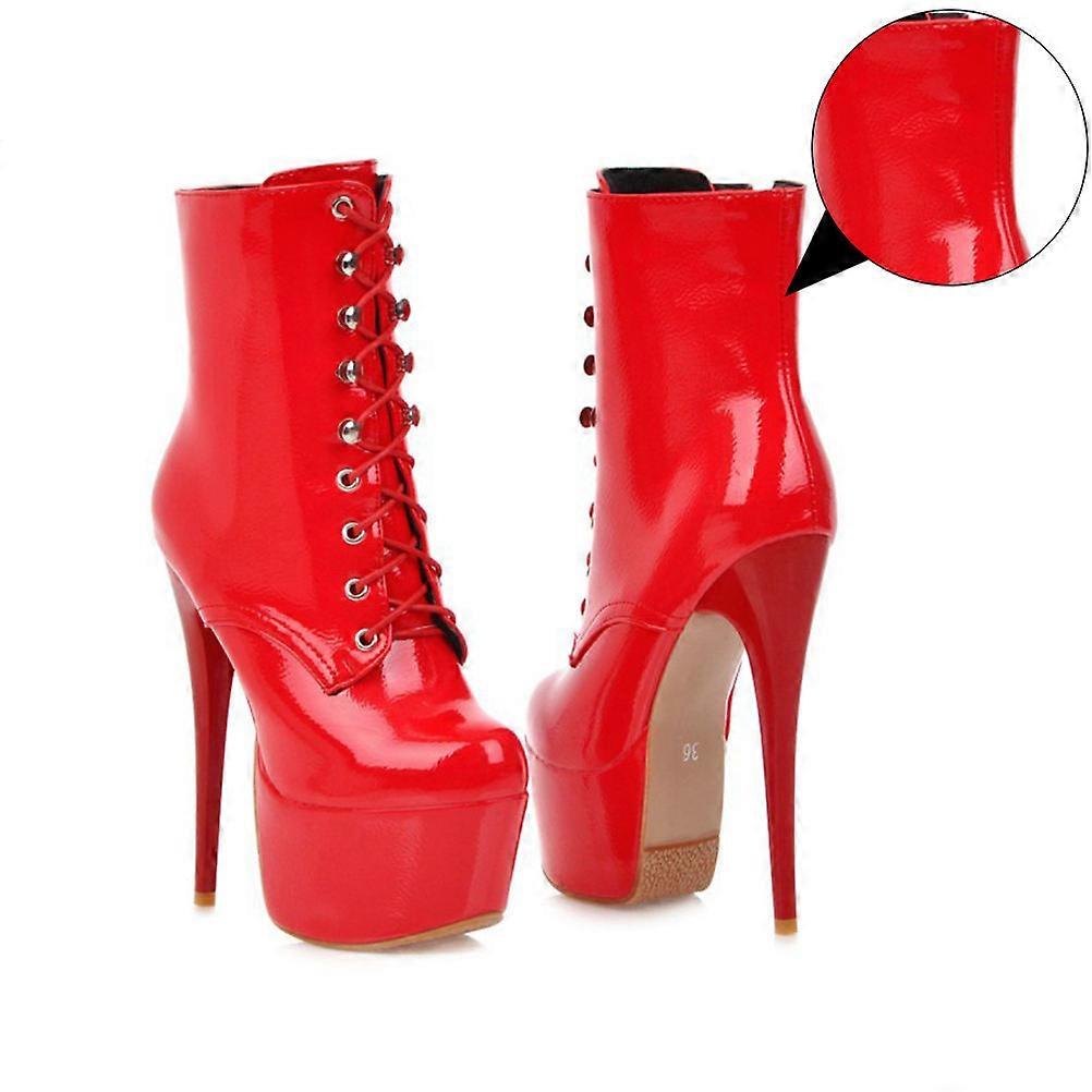 Shiny Women Boots Ankle High-Heel Boots For Nightclub Parties Red Non-Slip 1 Pair
