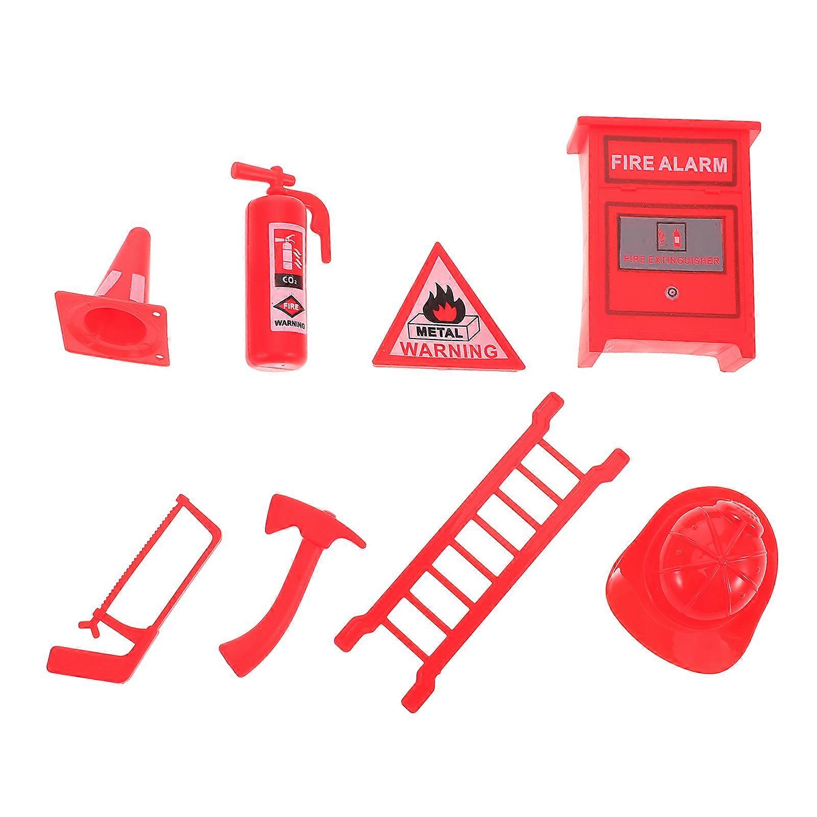 Mini Fire Extinguisher Toy Firefighter Playset Ladder Model Kids Intellectual Toys for Dollhouse Role Playing Red Square Shape 7.80X6.00X2.50CM 8Pcs