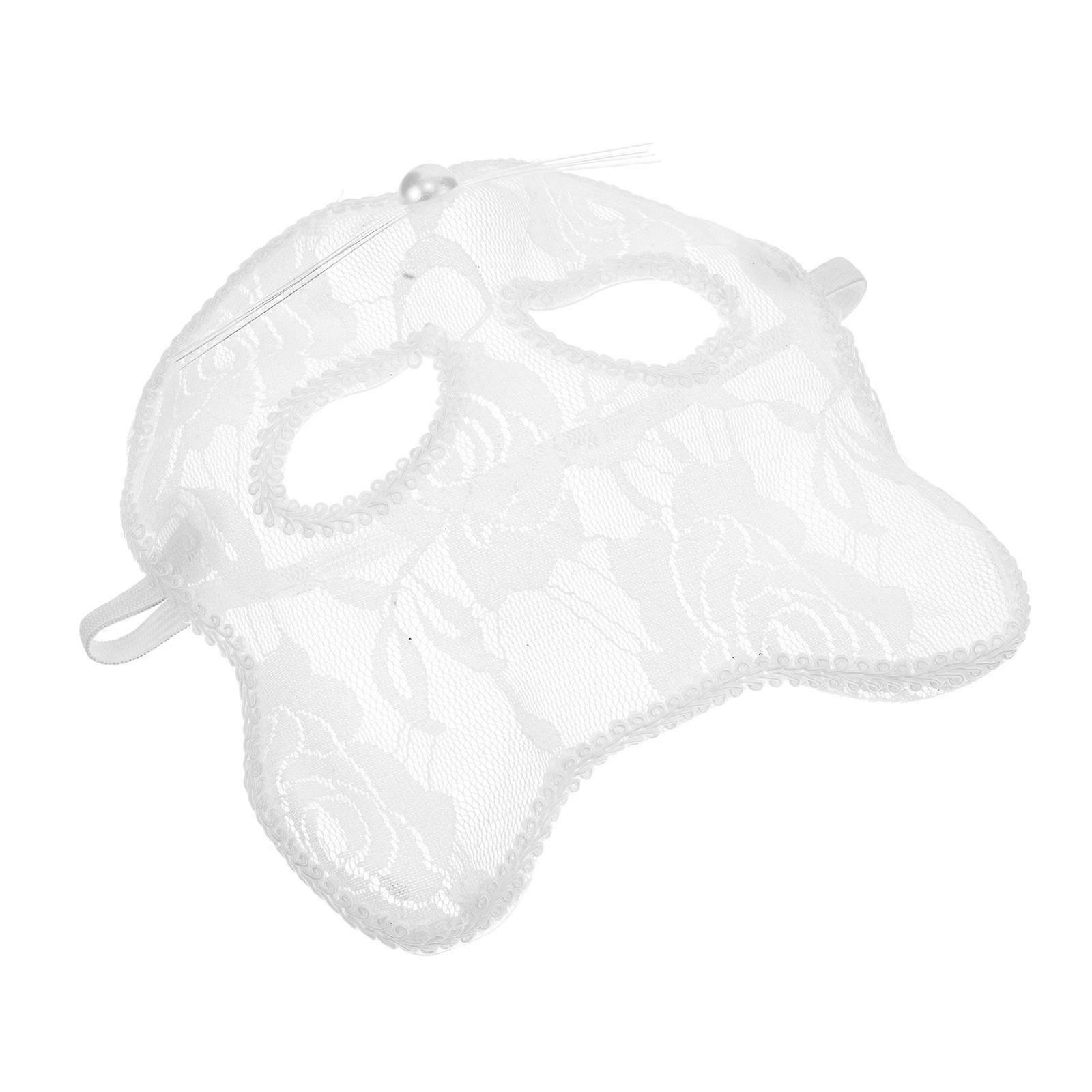 Luxurious White Plastic Cat Mask with Intricate Lace Design for Decor and Masquerade Parties 6.5 Inches