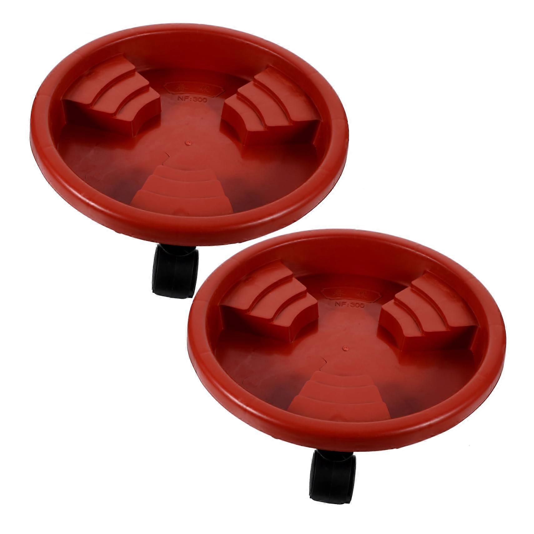 2 x Round Plant Roller with Rotating Robust Base Tray, Quality Resin for Indoor and Outdoor Use, Red