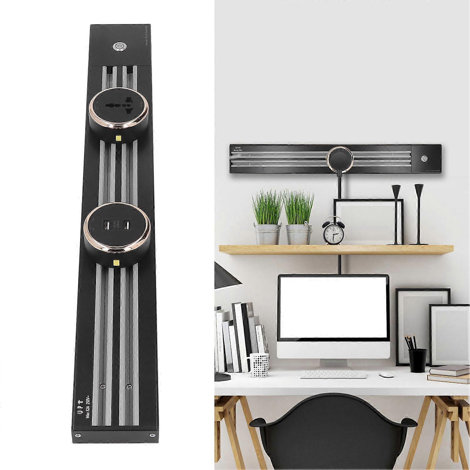 Wall Mounted Removable Track Socket Double Slot 60cm Track and 3 Adapters 250VAC 8000W 32A 1 USB 2 Universal Adapters 