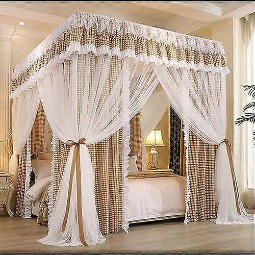 Canopy Bed Frame with Stainless Steel Mosquito Net Poles, Spiral Design, Fits Coffee Full Bed