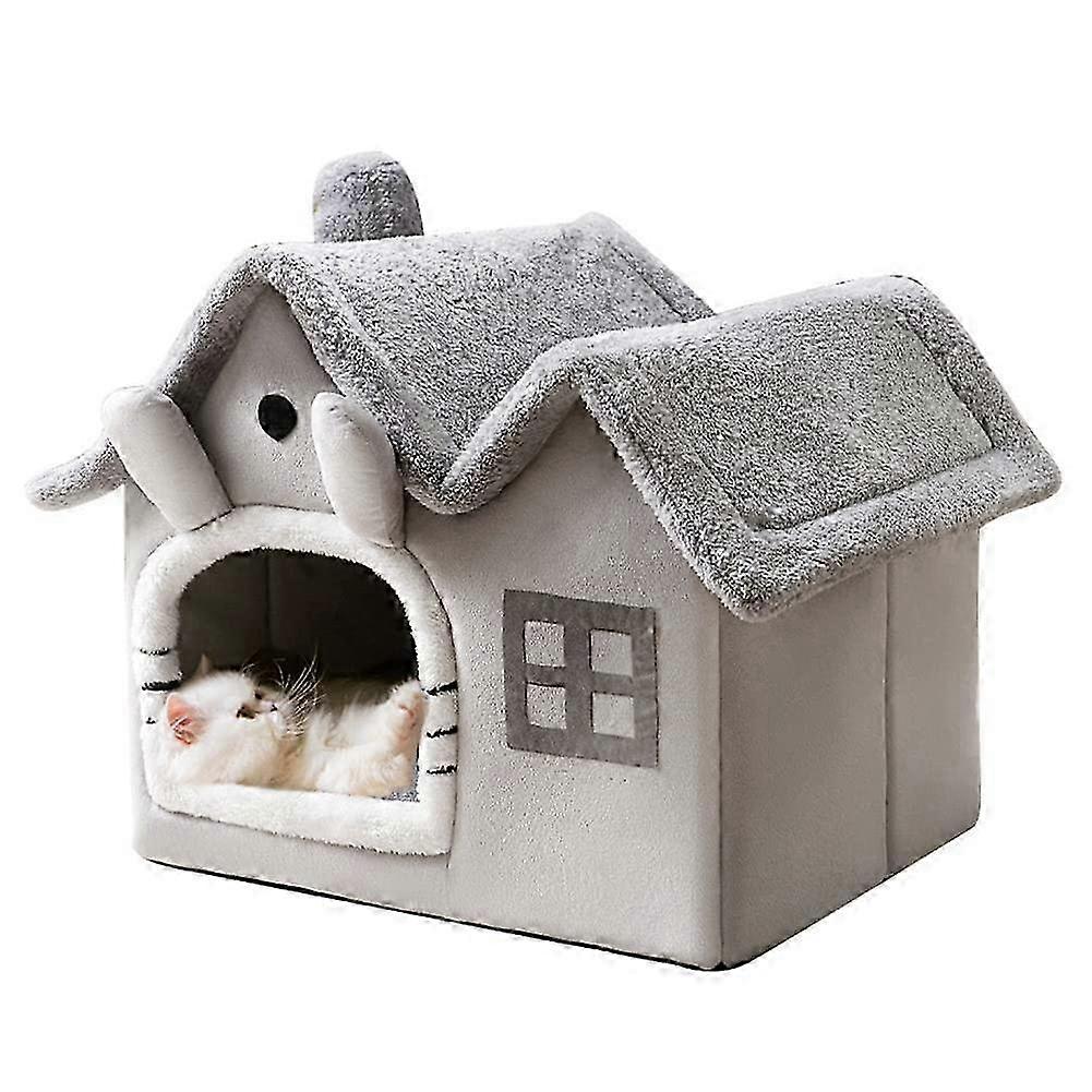 Luxury Foldable Warm Soft Dog House Cat Nest With Cushion Removable And Non-slip Bottom For Indoor Use Size S