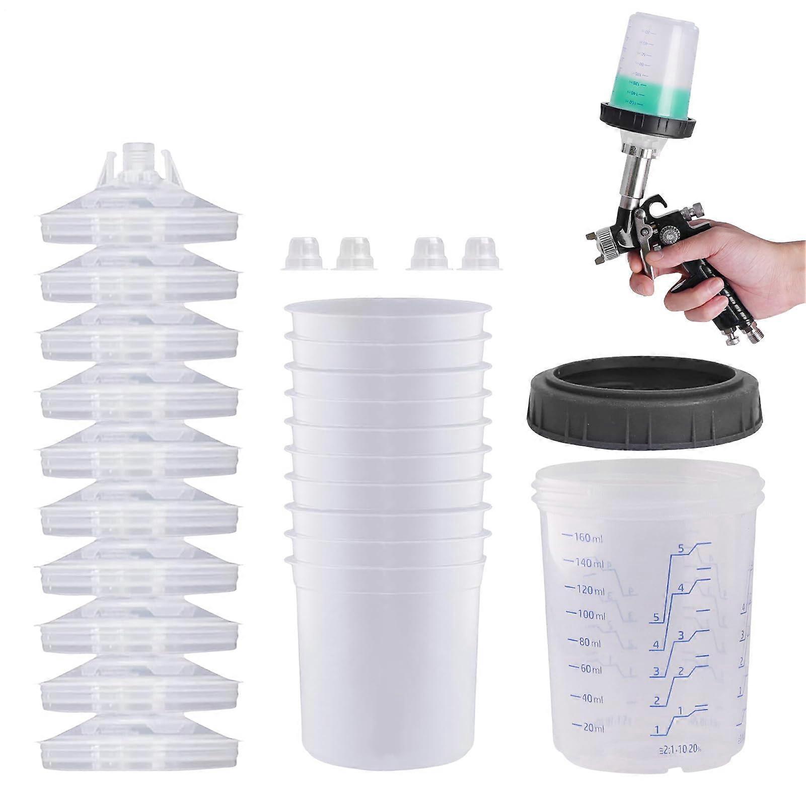Spray Cups Set of 10, 160 ml Mixing Beakers with Transparent Scale for Automotive Paint and Spray Applications