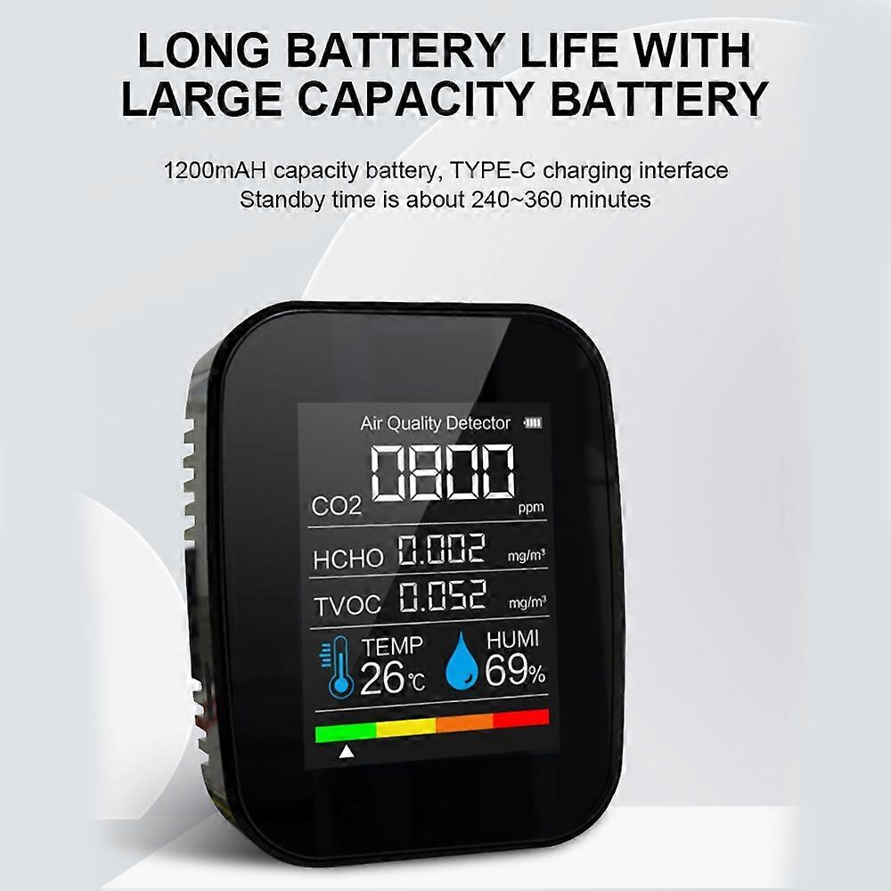 Multifunctional 5in1 CO2 Meter Digital Temperature Humidity Tester Air Quality Monitor Carbon Dioxide TVOC HCHO Detector