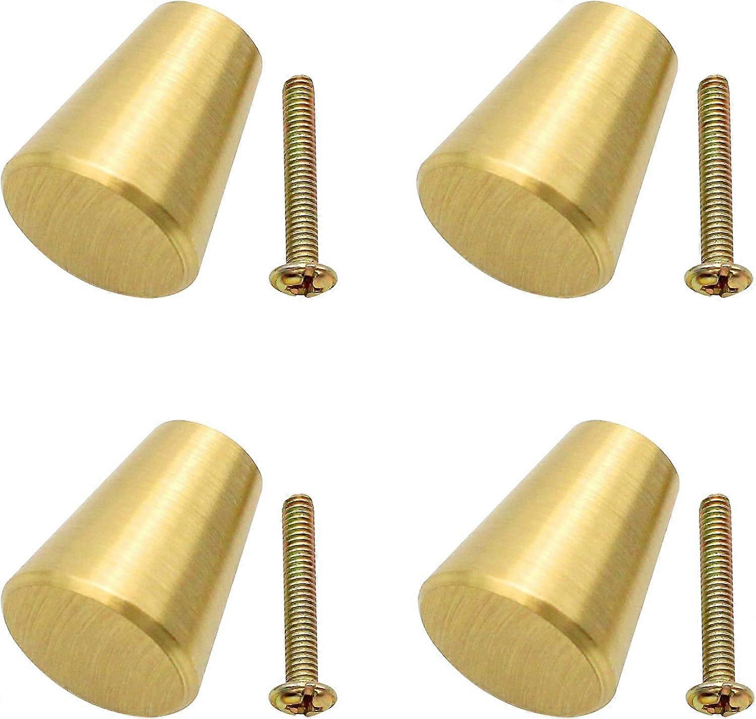 4 Pieces Solid Brass Cabinet Knobs Brushed Brass Furniture Knobs Round Single Hole Small Handle Furniture Knobs with Screws for Cabinets, Cupboards,