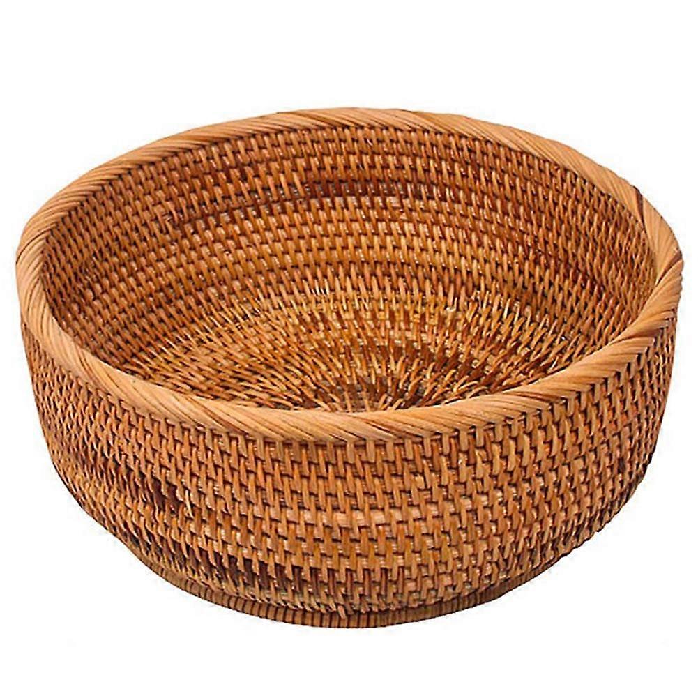Natural Rattan Round Fruit Basket Wicker Tabletop Bread Serving Tray Weaving Food Storage Bowls(Large, 1Pcs) Ref: 9728