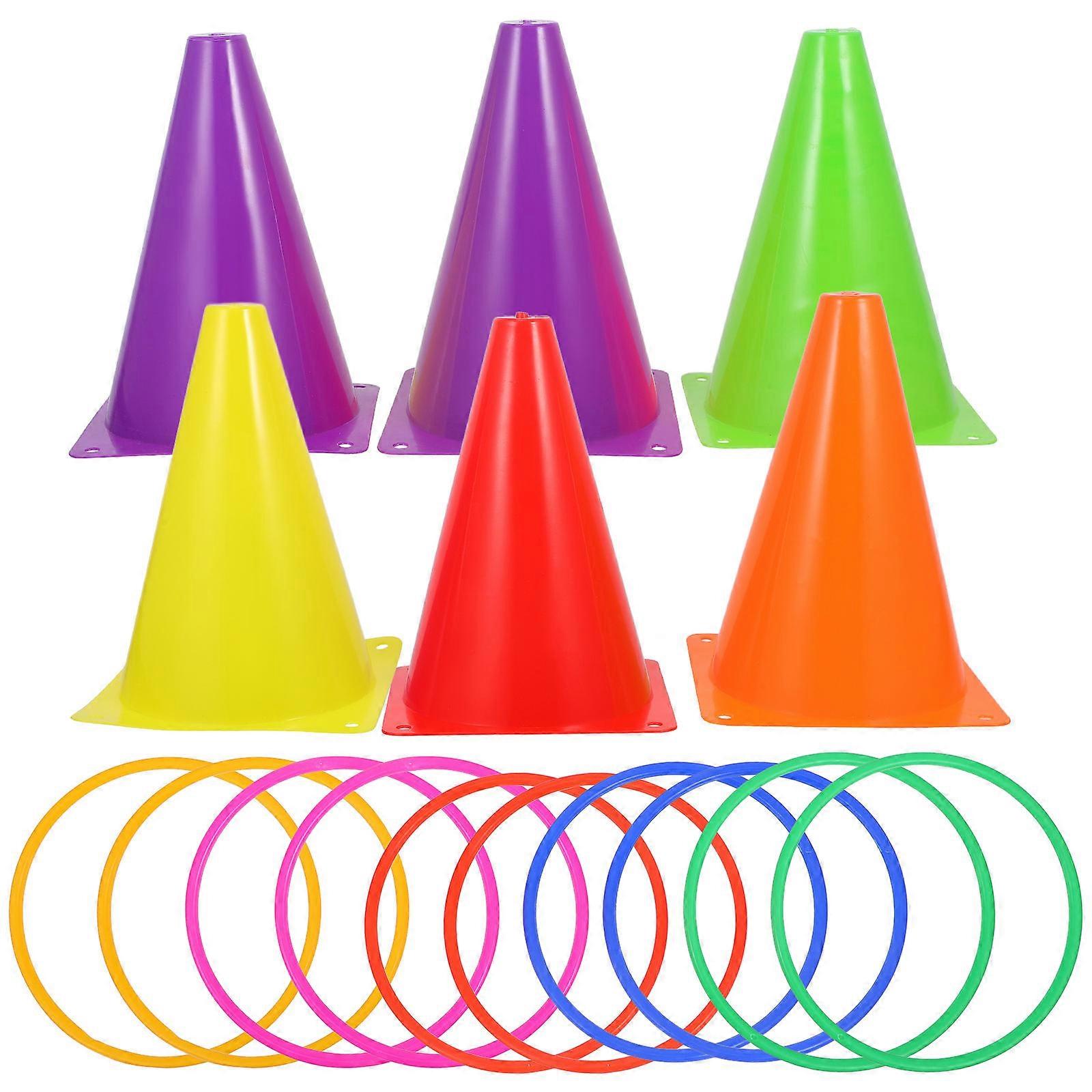 Football Training Cones with Toss Rings Lightweight Colorful Sports Equipment for Hand Eye Coordination and Reflex Development