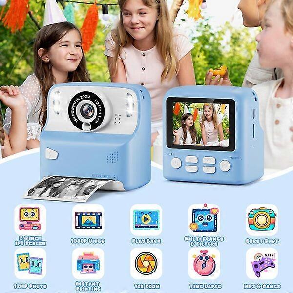 Children's 1080P Instant Camera, 3 Rolls of Printing Paper, Multifunctional and Easy to Store