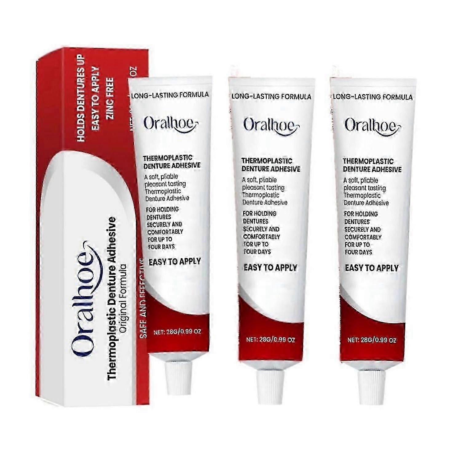 Long-lasting thermoplastic denture adhesive for secure refitting and tightening of loose dentures, trusted in the UK.