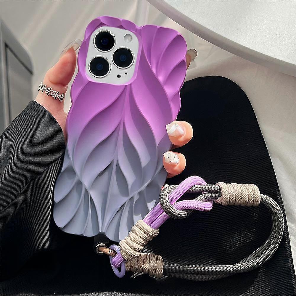 Thickened 3D Leaf Pattern Two-Color Oil-Sprayed TPU Phone Case with Strap
