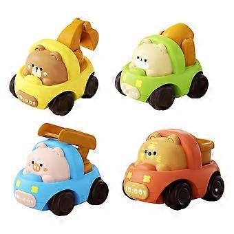4pcs Inertial Engineering Vehicle Toys for Baby, Multi Functional Cartoon Animal Construction Cars Set for Kids Development and Play