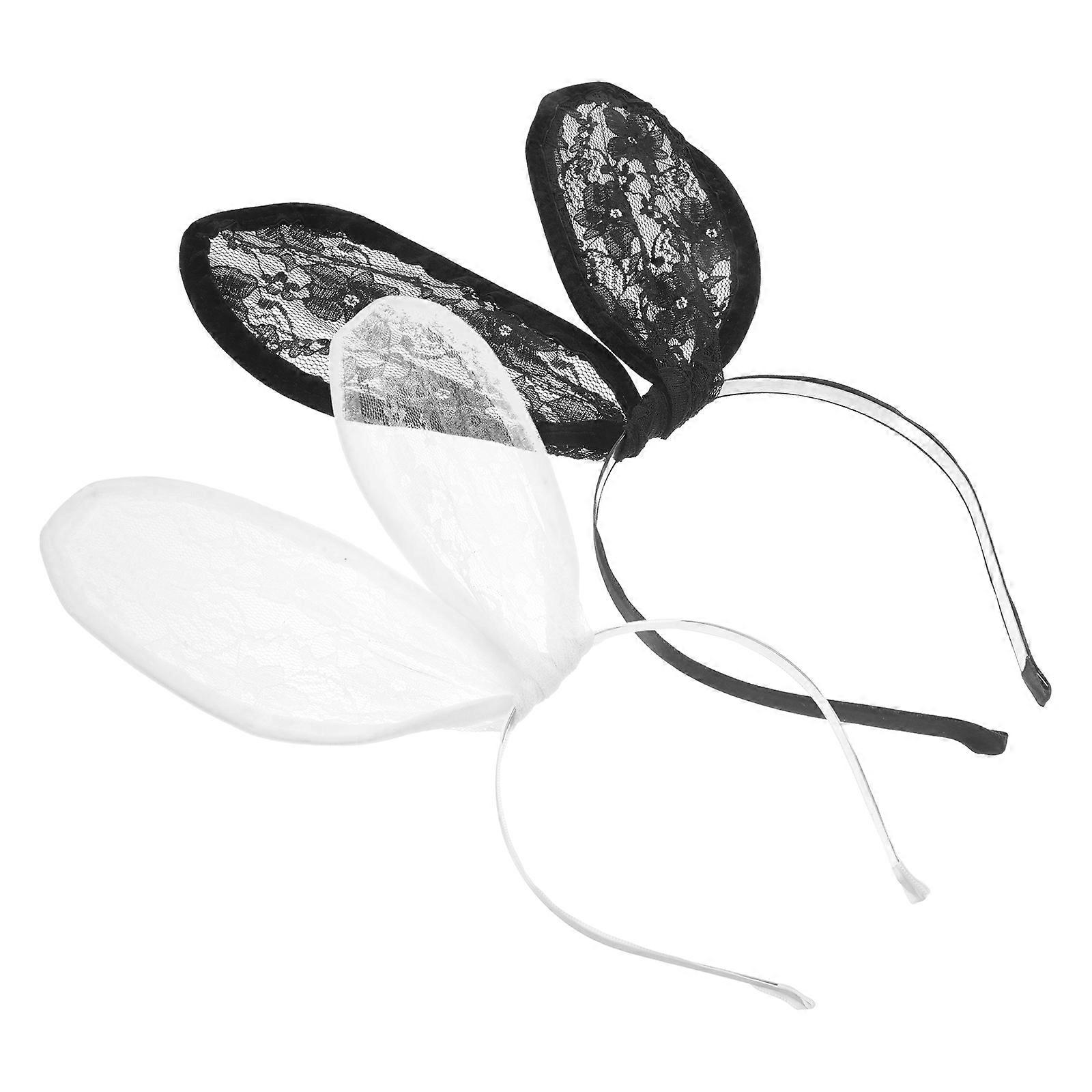 Lace Rabbit Ears Headbands for Party Use Lightweight Cloth Assorted Color One Size Fits All