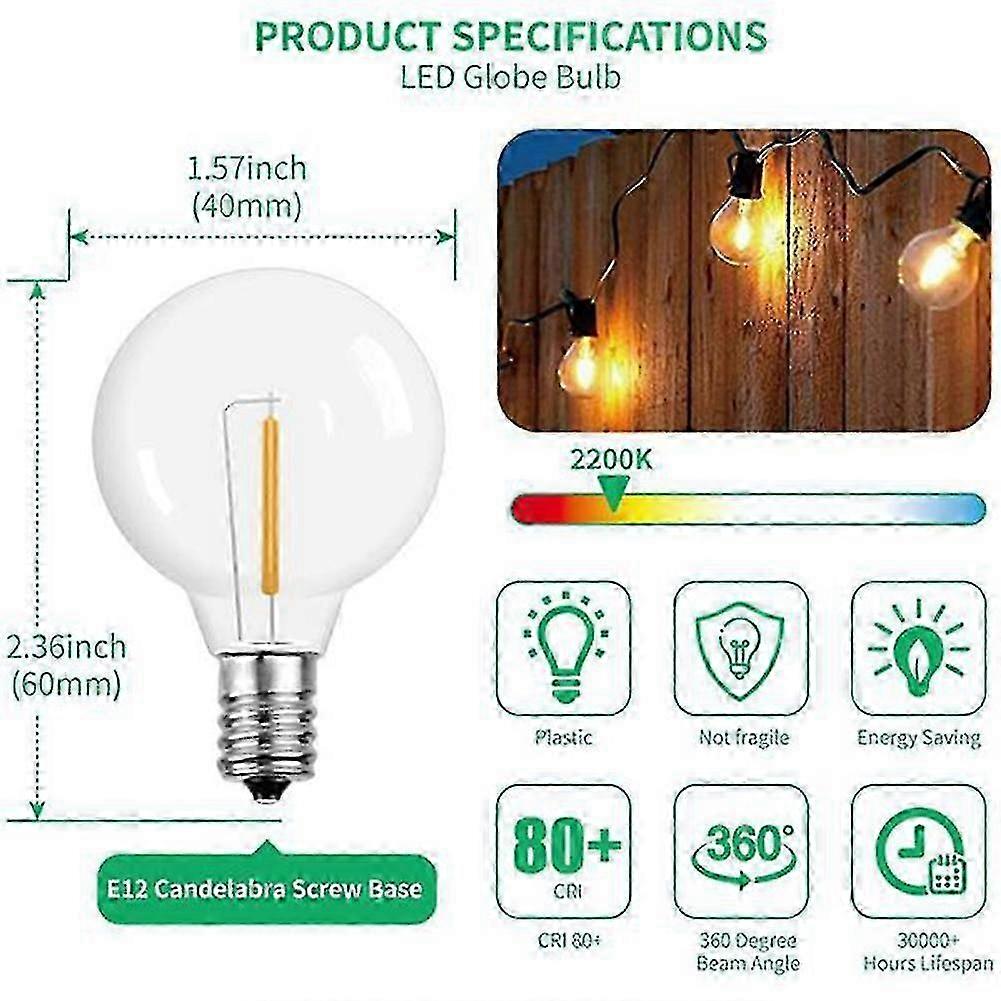 6Pcs G40 Led Replacement Light Bulbs, E12 Screw Base Shatterproof LED Globe Bulbs for Solar Stringtransparent SZRH A-S