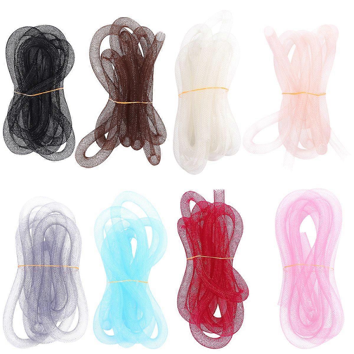 1 Set/8pcs 8mm Elastic Mesh Tube Nylon Braid Tube Creative Net Yarn Cord DIY Jewelry Making Supplies for Bowknot (1 Strip/2pcs, Random Color)
