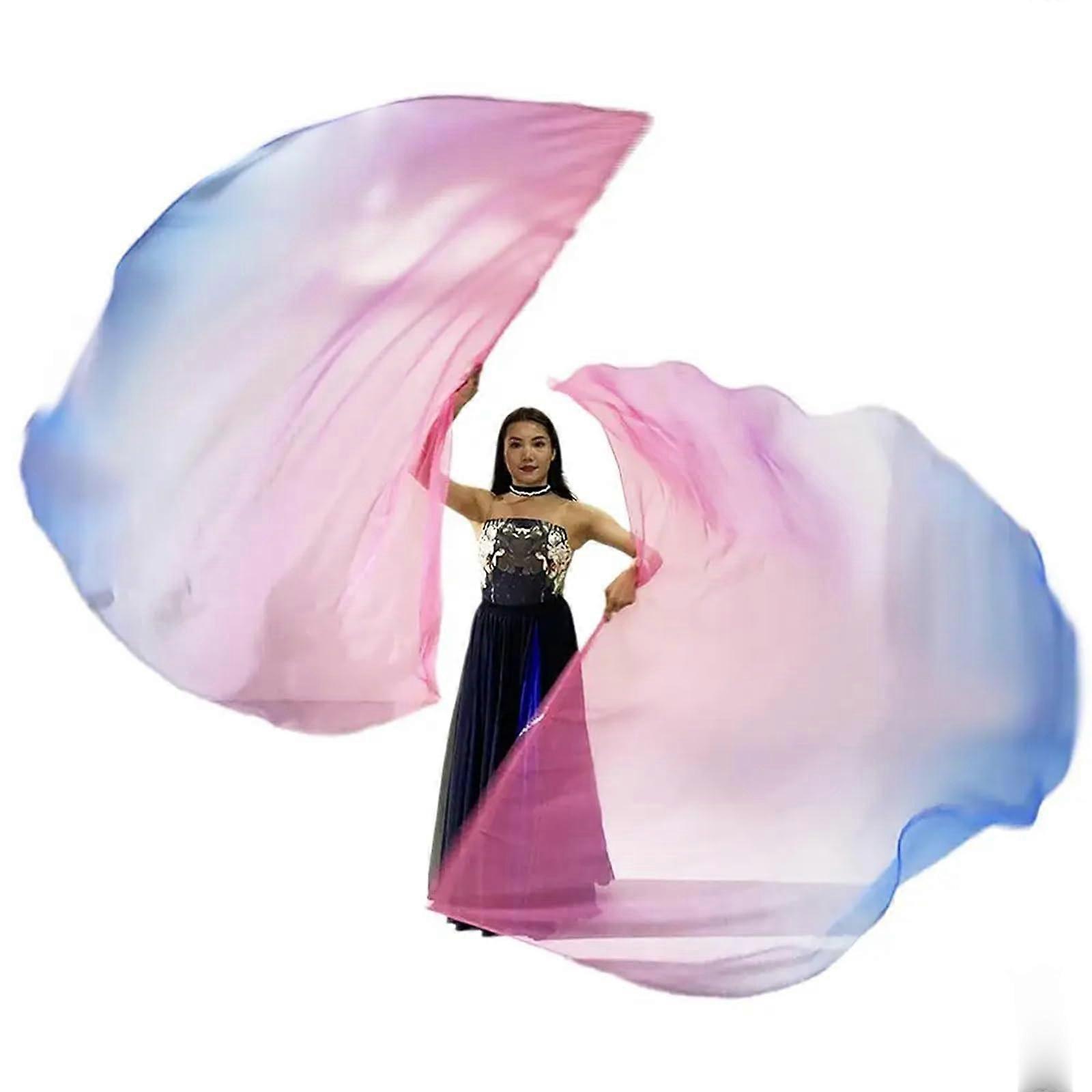 Belly Dance Long Fan Ms.Belly Long Silk Fans With Gradient Color For Dancer Practice Prop