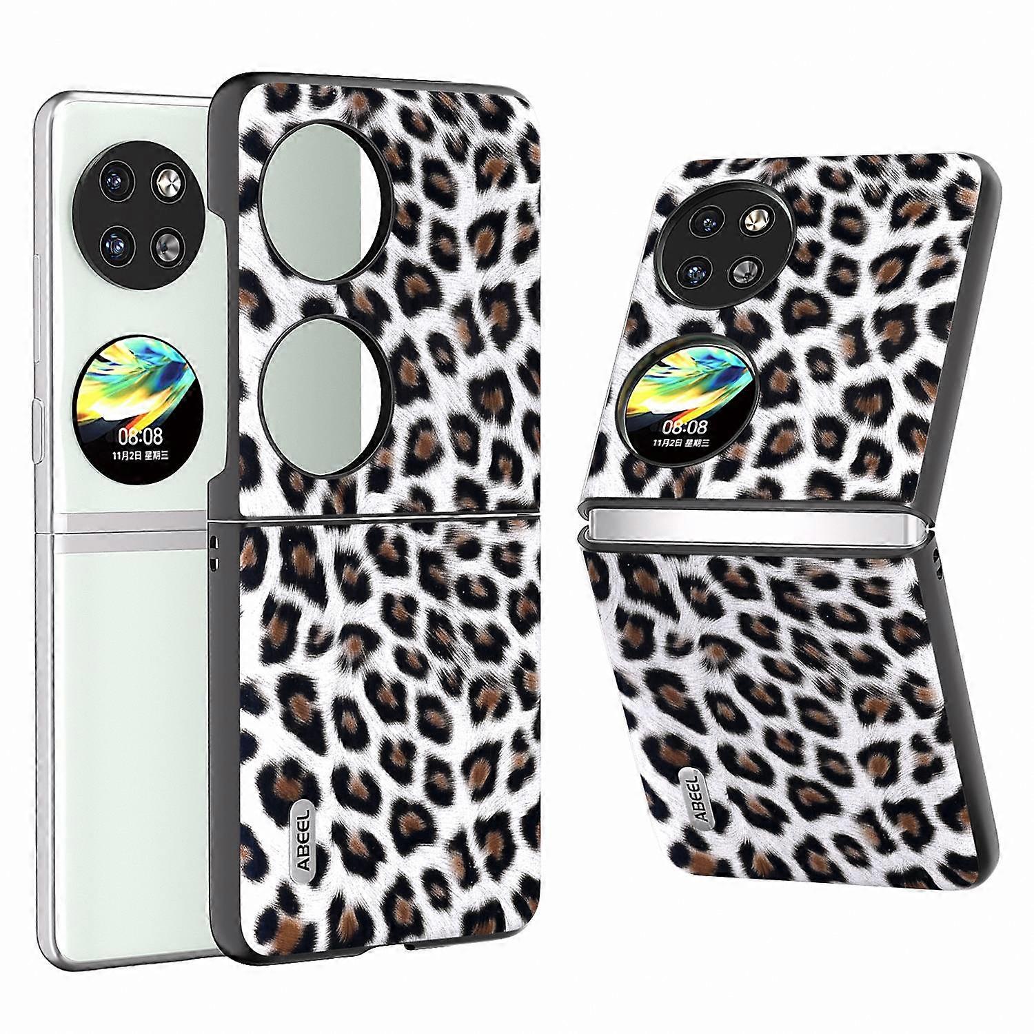 ABEEL For Huawei Pocket 2 Phone Case PU Leather Leopard Pattern Back Cover - Silver
