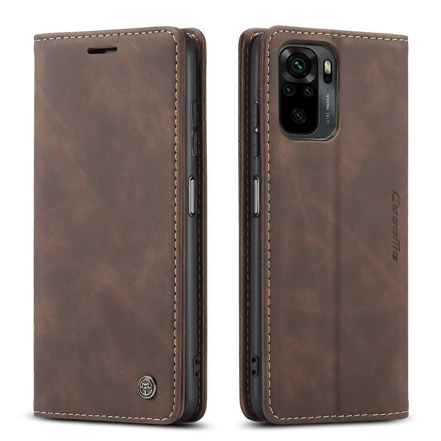 CASEME 013 Series Simple Design Automatic Suction Leather Wallet Stand Case for Xiaomi Redmi Note 10
