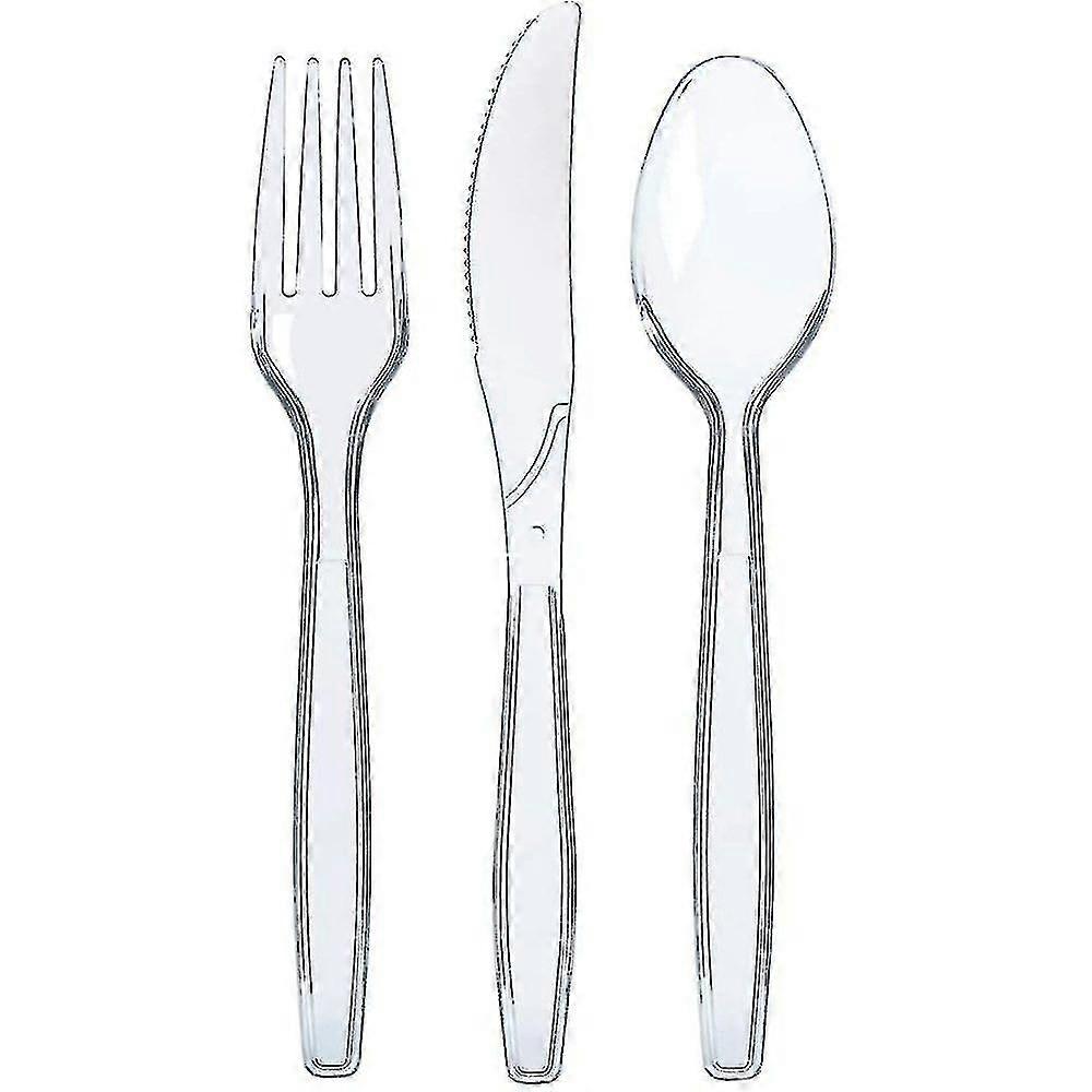 300-piece Plastic Silverware Set Heavy Duty Forks Spoons Knives Bulk Flatware