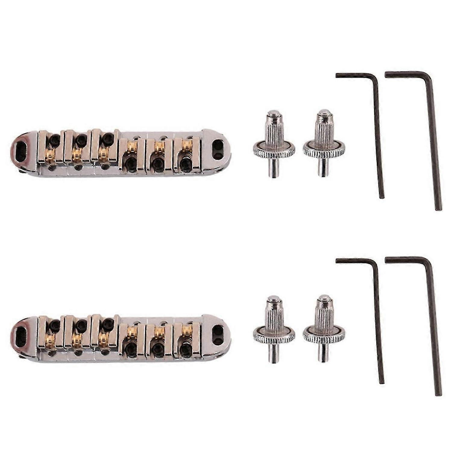 Roller Saddle Bridge with Posts Spanner For Electric Guitar Silver