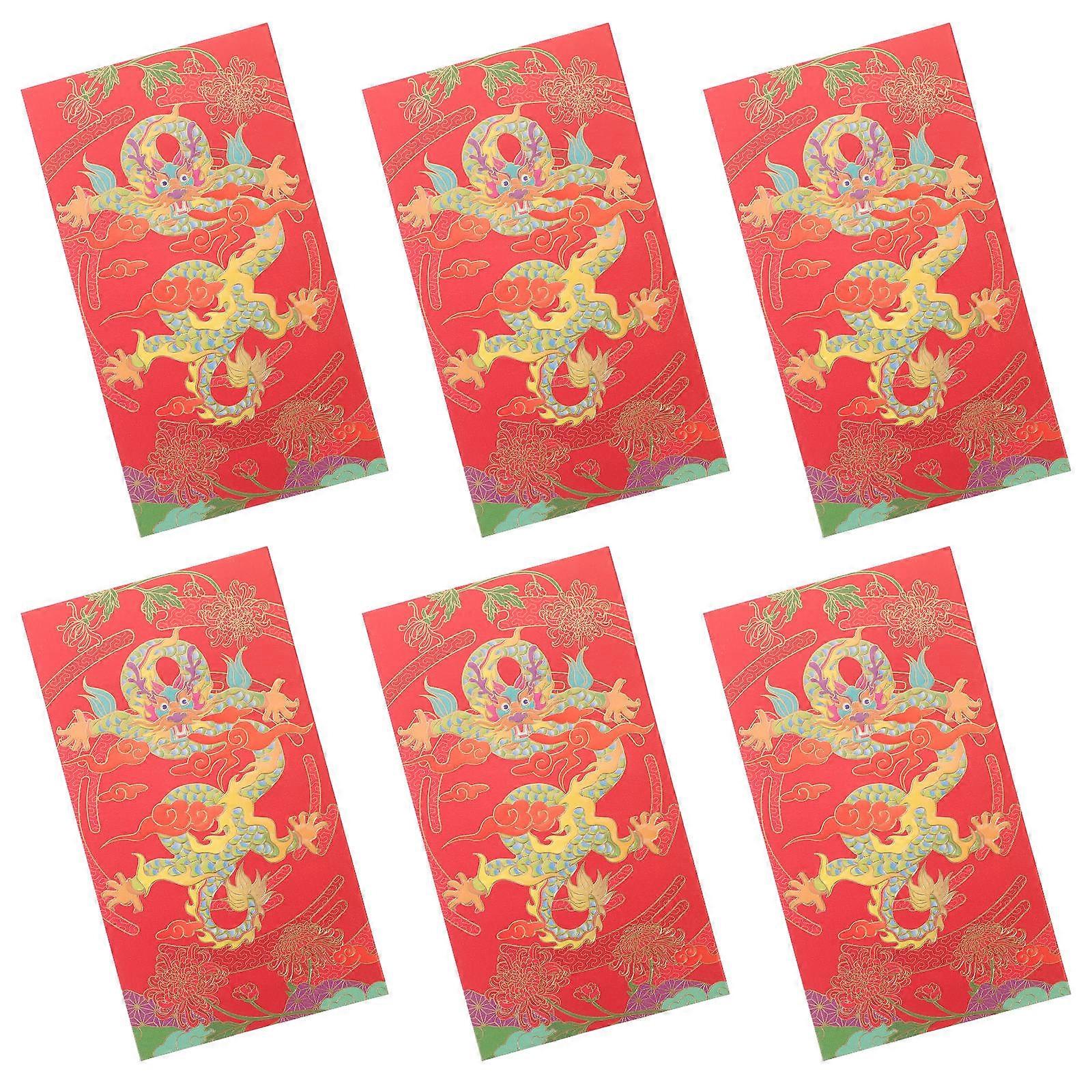 Lunar New Year Envelopes Red Packets Money Holder for Chinese New Year Red Paper Material 6Pcs