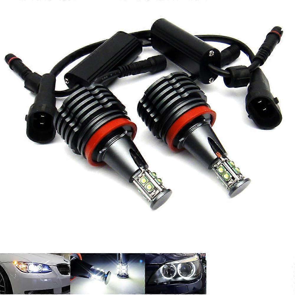 2x White LED Angel Eye Headlight Halo Ring Light DRL H8 Bulb 80W For E90 E92 E82 E60 E70 E71 E84 BMW ESeries Compatible